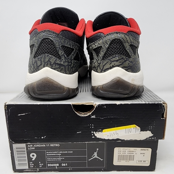 Jordan 11 Retro Low IE Black Charcoal Red 2003 306008-061 Men's 9 BOX CARD - Picture 6 of 7